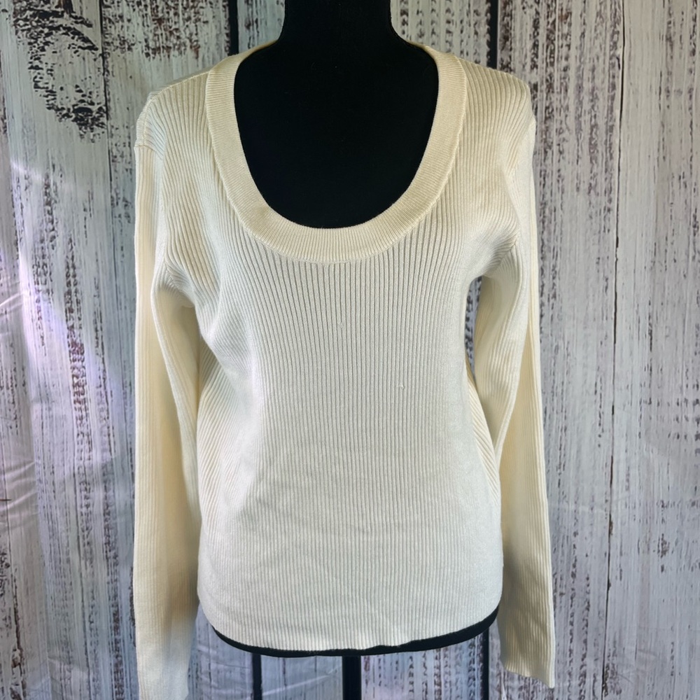 NWT, Women’s White Blouse, Size XL, Ribbed Lines, Ophelia Roe